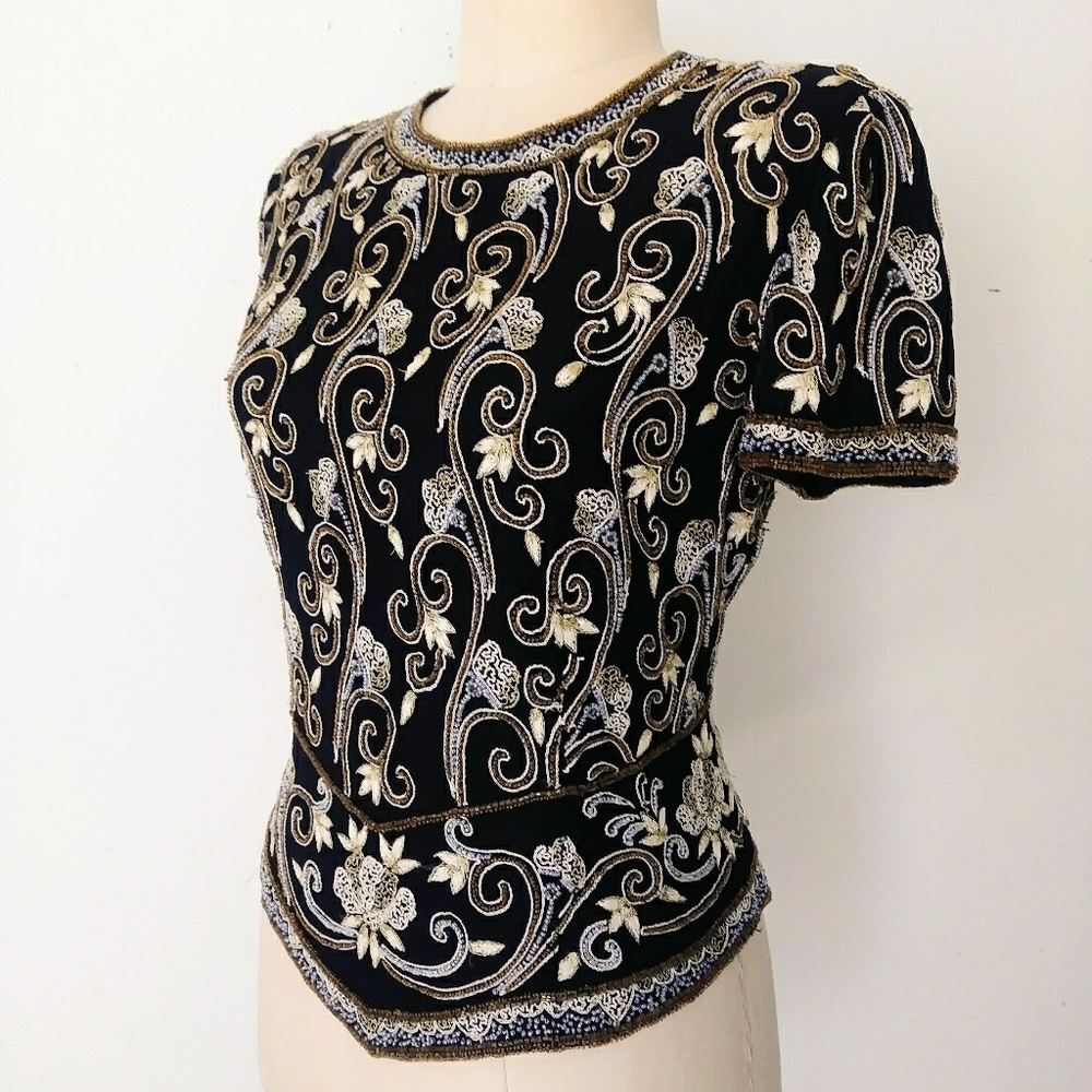 Beaded Baroque-style 100% Silk Blouse by Papelle - Picture 2 of 5